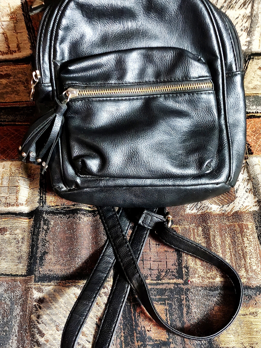Black Faux Leather Women's Mini Backpack - Sleek Everyday Bag